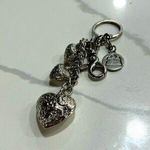 Kathy Van Zeeland - Silver Toned With 3 Hearts - Key Chain / Fob - 6"